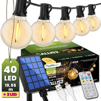 Girlanda Solarna Ogrodowa 40x LED Ozdobne Kuleczki 19,55m 2700K Ciepła + Pilot CALLIS2 LUMILED