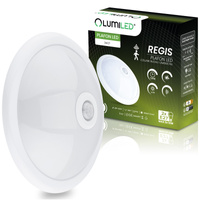 Plafon LED Lampa Sufitowa Natynkowa REGIS 2x E27 IP44 z Czujnikiem Ruchu i Zmierzchu Biały Okrągły 30cm LUMILED