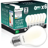 6x Żarówka LED E27 A60 4,9W 1055lm = 75W 4000K Neutralna 360° Filament KLASA A LUMILED