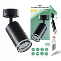 Lampa Ścienna Reflektor Kinkiet Spot GU10 Ruchomy Czarny Ring Masterled