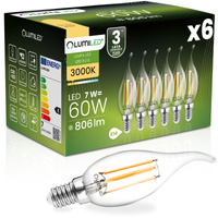 6x Żarówka LED E14 Świeczka BA35 7W = 60W 806lm 3000K Ciepła 360° FILAMENT LUMILED