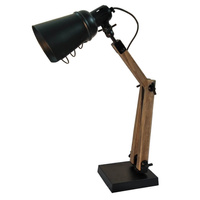Lampa biurkowa stołowa nocna E14 loft industrial retro Volteno drewno + metal