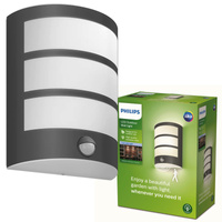 Kinkiet Ogrodowy Lampa Elewacyjna Zewnętrzna LED 6W 500lm 4000K z Czujnikiem Ruchu i Zmierzchu Antracyt IP44 Python Philips