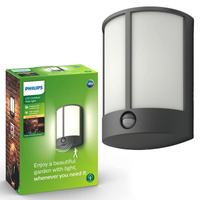 Kinkiet Ogrodowy Lampa Elewacyjna Zewnętrzna LED 6W 600lm 2700K IP44 z Czujnikiem Ruchu i Zmierzchu Antracyt Stock Philips