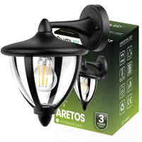 Lampa Ogrodowa Ścienna Zewnętrzna Kinkiet Elewacyjny E27 LED Latarnia Czarna ARETOS LUMILED