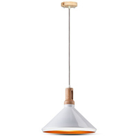 Lampa Wisząca Oprawa E27 Biały klosz z drewnianym wykończeniem VT-7535 V-TAC