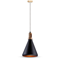 Lampa Wisząca Oprawa E27 Czarny klosz z drewnianym wykończeniem VT-7525 V-TAC