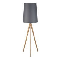 Lampa Podłogowa Stojąca WALZ GREY Trójnóg Abażur Grafitowo-Drewniana Skandynawska E27 5046 TK Lighting