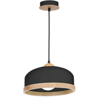 Lampa wisząca STUDIO 1xE27 Klasyczne Klosze Drewniane Wykończenie Czarna MLP8851 Milagro Metal + Drewno