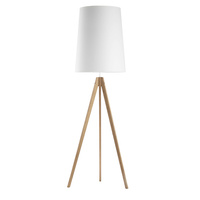 Lampa Podłogowa Stojąca WALZ WHITE Trójnóg Abażur Biało-Drewniana Skandynawska E27 5047 TK Lighting