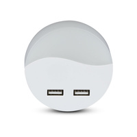 Lampka orientacyjna Lampka nocna LED 0.45W 4000K Z czujnikiem zmierzchu i portem USB Okrągła Biała Samsung Chip VT-84 V-TAC