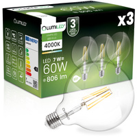 3x Żarówka LED E27 Kula G125 7W = 60W 806lm 4000K Neutralna 360° FILAMENT LUMILED