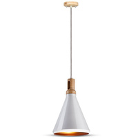 Lampa Wisząca Oprawa E27 Biały klosz z drewnianym wykończeniem VT-7525 V-TAC