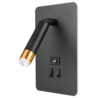 Lampa Ścienna Reflektor Kinkiet Spot do Czytania G9 + LED 4000K USB-A USB-C Czarny Złoty Masterled
