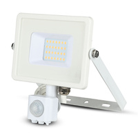Naświetlacz LED 20W 1600lm 3000K IP65 Biały z czujnikiem ruchu i funkcją CUT-OFF Samsung Chip VT-20-S-W V-TAC