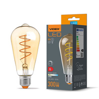 Żarówka LED E27 ST64 Edison 4W = 28W 300lm 2200K Ciepła 360° FILAMENT Bursztynowa Ściemnialna Videx