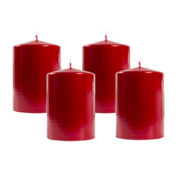 Świece Walec Wotywne Metalizowane 6x4 cm Zestaw 4 Sztuk Czerwony Metalik