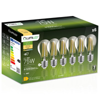 Zestaw 6x Żarówka LED E27 A60 8W = 75W 1055lm 3000K Ciepła 360° Filament LUMILED
