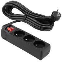 Przedłużacz Sieciowy Wtyk - 3x Gniazdo z Uziemieniem i Wyłącznikiem Listwa Zasilająca 5m 3x1,5mm 16A Czarny