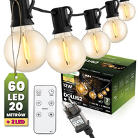 Girlanda Ogrodowa Zewnętrzna Łańcuch Świetlny 20m 60x LED + 2 Żarówki 12W Ciepła 2700K DOLLIS2 LUMILED