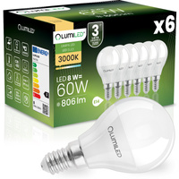 6x Żarówka LED E14 Kulka P45 8W = 60W 806lm 3000K Ciepła 180° LUMILED