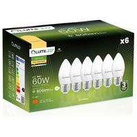 6x Żarówka LED E27 Świeczka B35 8W = 60W 806lm 3000K Ciepła 180° LUMILED