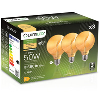 3x  Żarówka LED E27 Kula G95 6W = 50W 660lm 2000K Ciepła 360° BURSZTYNOWA FILAMENT LUMILED