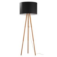 Lampa Podłogowa Stojąca TOKYO Abażur Czarno-Drewniana Buk Skandynawska E27 5286 TK Lighting