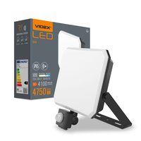 Naświetlacz LED 50W 4750lm 5000K Zimna z Czujnikiem Ruchu i Zmierzchu Czarny z Mleczną Przesłoną Videx