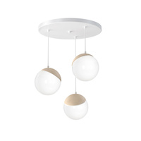 Lampa wisząca SFERA 3xE14 Białe Kule Drewniane Detale MLP5425 Milagro Metal + Drewno + Szkło