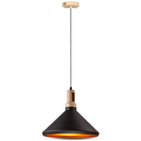 Lampa Wisząca Oprawa E27 Czarny klosz z drewnianym wykończeniem VT-7535 V-TAC