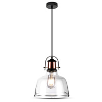 Lampa Wisząca E27 Szklany klosz przezroczysty z materiałowym sznurem VT-7220 V-TAC