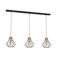 Lampa wisząca sufitowa WILL 3x E27 LOFT Czarna Metal + drewno Milagro