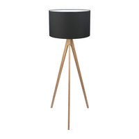 Lampa Podłogowa Stojąca TREVISO BLACK Trójnóg Abażur Czarno-Drewniana Skandynawska E27 5039 TK Lighting
