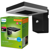 Kinkiet Ogrodowy Lampa Solarna Elewacyjna Zewnętrzna LED 1.3W 250lm 3000K z Czujnikiem Ruchu i Zmierzchu Czarna Zonal Ultra Efficient Philips
