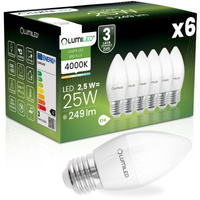 6x Żarówka LED E27 Świeczka B35 2,5W = 25W 249lm 4000K Neutralna 180° LUMILED