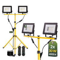 Naświetlacz LED ZUNA2 Halogen Lampa 2x 30W 4000K na Statywie + Przewód + Złącze Hermetyczne LUMILED