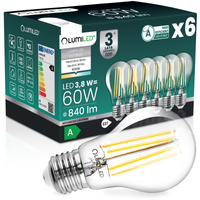 6x Żarówka LED E27 A60 3,8W 840lm = 60W 4000K Neutralna 360° Filament KLASA A LUMILED