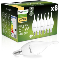 6x Żarówka LED E14 Świeczka BA35 8W = 60W 880lm 3000K Ciepła 180° LUMILED