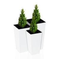 Zestaw 3x Donica Trapez Ogrodowa z Wkładem Doniczka Dekoracyjna 14/19/25cm Domowa Kwadratowa do Kwiatów Biała POŁYSK