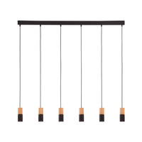 Lampa Sufitowa Wisząca ELIT BLACK/WOOD Listwa Czarna Drewniana Nowoczesna 6xGU10 6312 TK Lighting