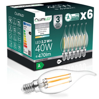 6x Żarówka LED E14 Świeczka BA35 2,2W 470lm = 40W 4000K Neutralna 360° Filament KLASA A LUMILED