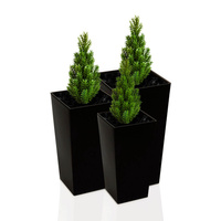 Zestaw 3x Donica Trapez Ogrodowa z Wkładem Doniczka Dekoracyjna 14/19/25cm Domowa Kwadratowa do Kwiatów Czarna POŁYSK