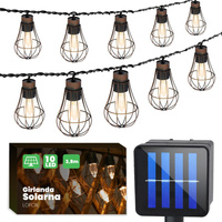 Girlanda Solarna LED Łańcuch Ogrodowy Loft Ozdobny 3.8m 10x Wiszące Żarówki