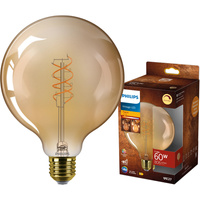 Żarówka LED E27 Kula G125 7.3W = 60W 806lm 2200K Ciepła CRI90 300° FILAMENT Vintage Bursztynowa Ściemnialna Decorative Philips