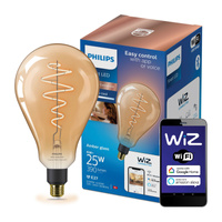Żarówka LED E27 Gruszka PS160 6W = 25W 390lm 2000-5000K TW FILAMENT Bursztynowa Inteligentna SMART WiFi Bluetooth Aplikacja WiZ Philips