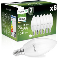 6x Żarówka LED E14 Świeczka B35 2,5W = 25W 249lm 4000K Neutralna 180° LUMILED