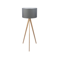 Lampa Podłogowa Stojąca TREVISO GRAY Trójnóg Abażur Szaro-Drewniana Skandynawska E27 5040 TK Lighting