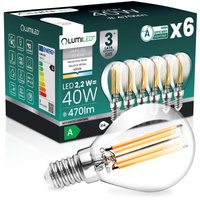 6x Żarówka LED E14 Kulka P45 2,2W 470lm = 40W 4000K Neutralna 360° Filament KLASA A LUMILED