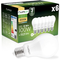 6x Żarówka LED E27 A60 13W = 100W 1521lm 3000K Ciepła 260° LUMILED
